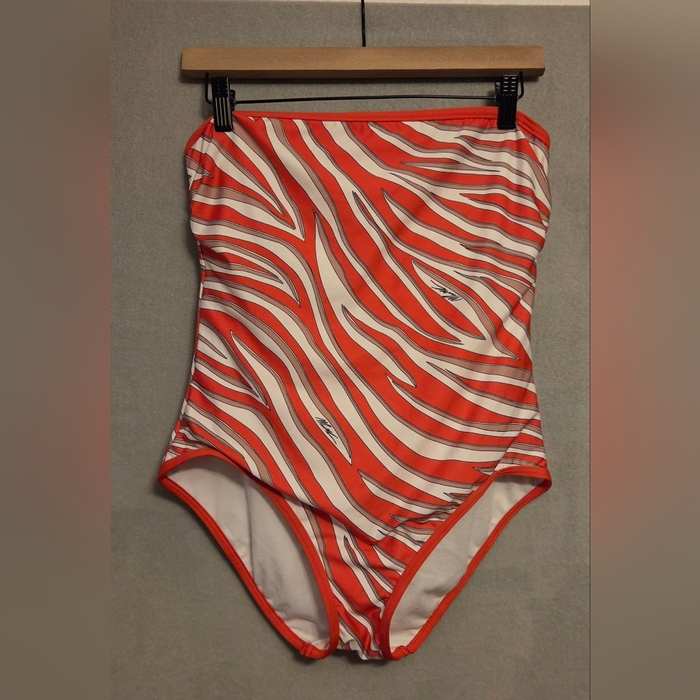 Michael Kors Coral and White Striped One-Piece Swimsuit